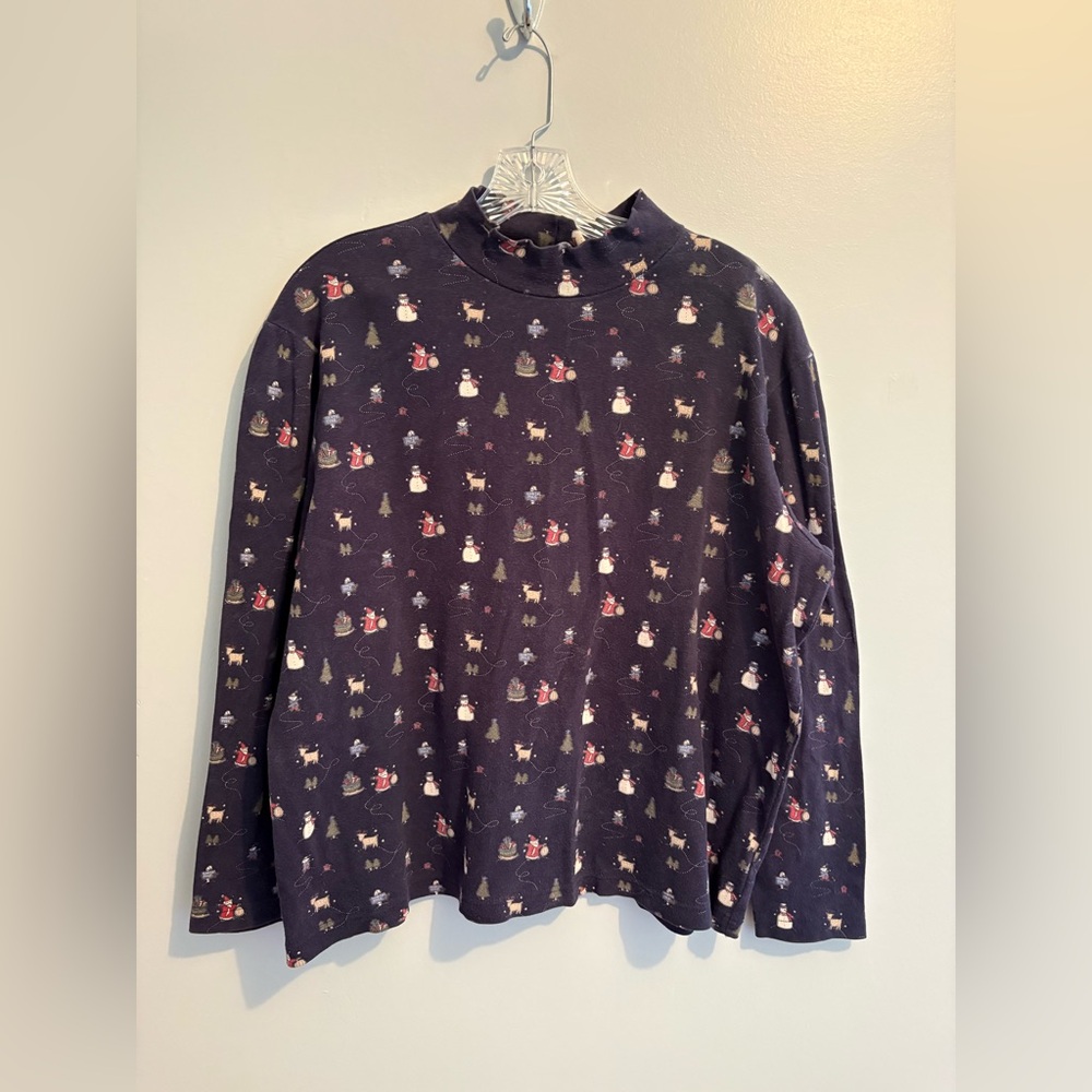 Croft & Barrow Mock Turtleneck Christmas Navy Long Sleeve Shirt